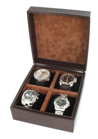 Boite 4 montres gain&eacute;e l&eacute;zard brun