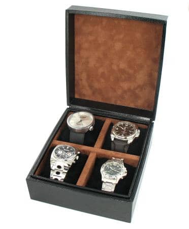 Boite 4 montres gain&eacute;e l&eacute;zard noir