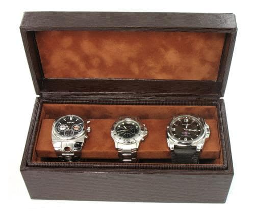 Boite 3 montres gain&eacute;e epi brun