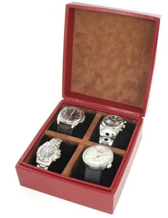 Boite 4 montres gain&eacute;e l&eacute;zard rouge