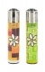 2 briquets � pierre Clipper Fleur Orange et Vert