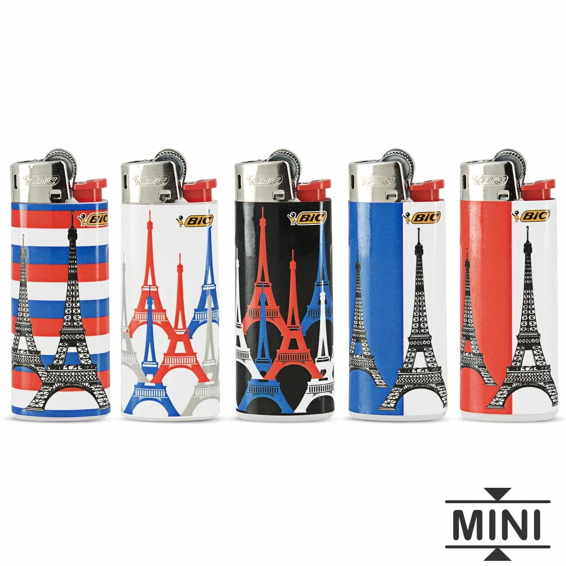 5 Briquets Bic mini  pierre Tour Eiffel Tricolor