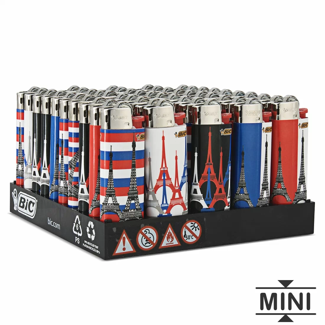 50 Briquets Bic mini  pierre Tour Eiffel Tricolor
