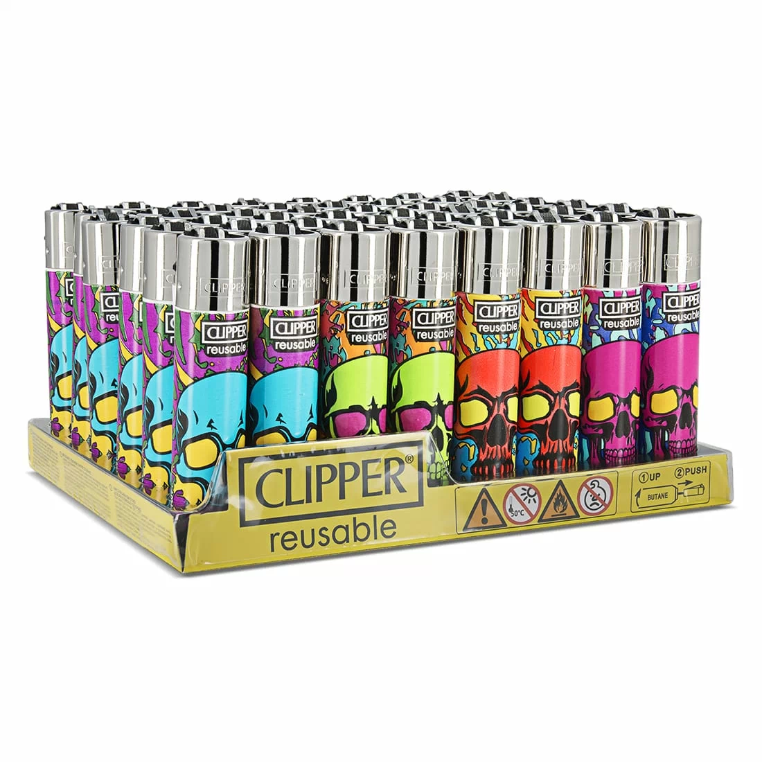 Briquet Clipper Colorful Skulls x 48