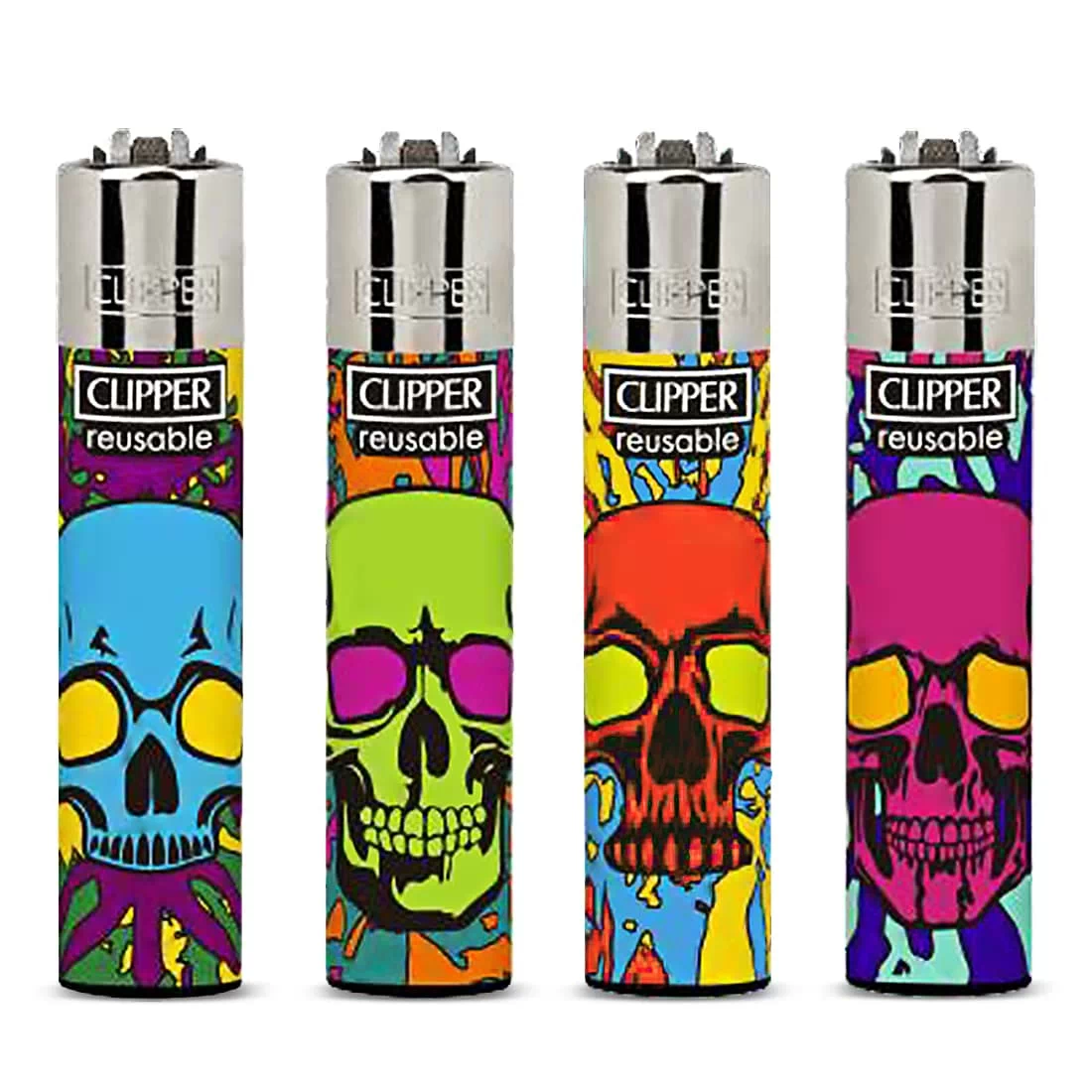 Briquet Clipper Colorful Skulls x 4